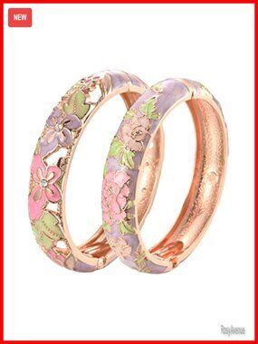 Cloisonne Enamel Butterfly Cuff Bracelet Spring Hinged Bangle Gift
